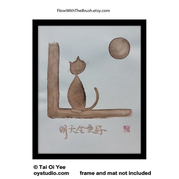 Zen Cat peinture originale-Demain sera un jour meilleur