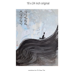 Sit and watch the rising clouds- original painting 18x24" /large Sumi-e original/Chinese painting Chinese calligraphy/large zen painting