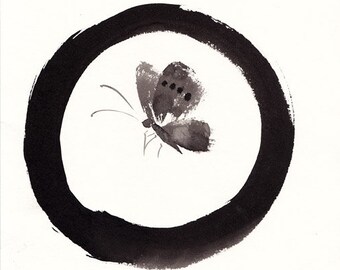 Enso butterfly painting original/ zen butterfly/ink butterfly/zen art/zen painting/ sumie/butterfly sumi-e/Japanese painting/Chinese art