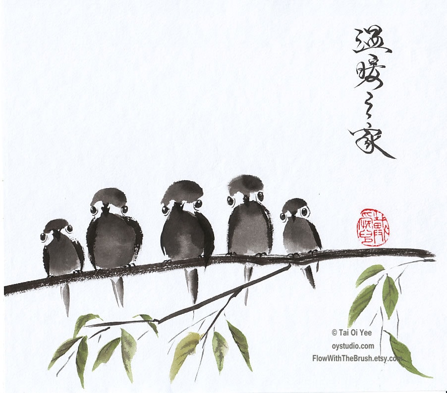 A Warm Home Sumie Birds original Chinese Ink painting Etsy