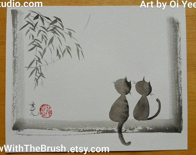 Sumie Cats Origingal Painting Together We'll Grow Old Etsy