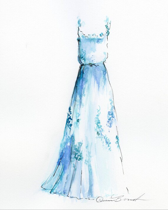 Items similar to Blue Gown Painting on Etsy