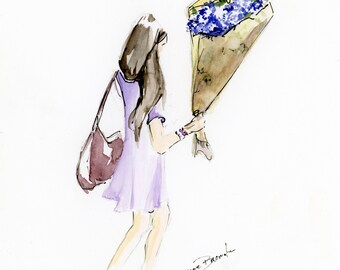 Girl and Bouquet- Fashion sketch