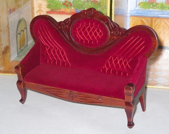 Vintage Salesman Sample Love Seat Miniature Doll Size Settee Sofa 15.5 inches