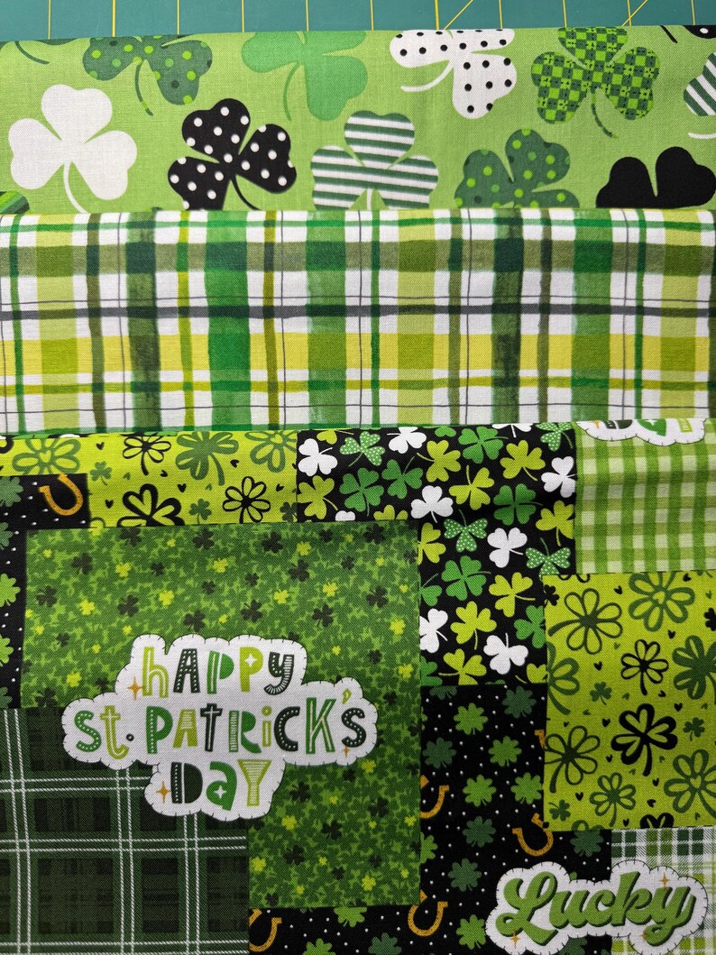 St Patricks Day Fabric - Shamrock Patchwork Fabric - 100% Cotton - by ...