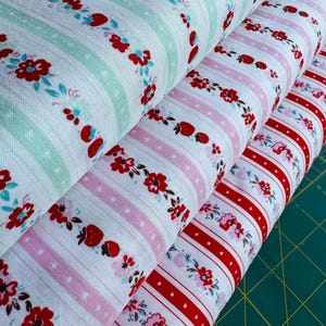 Milk Flower Sugar cotton fabric - designed by Elea Lutz for Penny Rose Fabric - FLORAL STRIPES -  Fat Quarter or Half Yard - OOP Rare Find