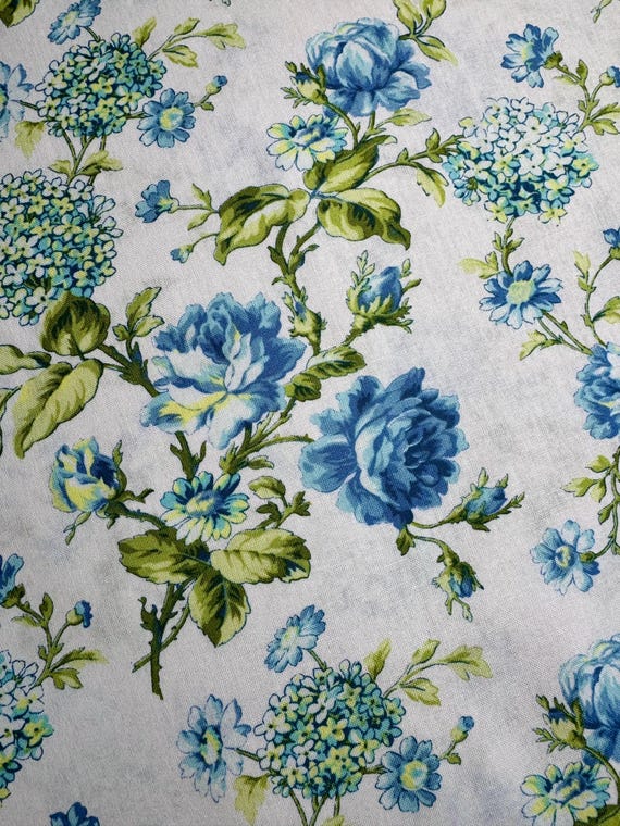 Blue Green Floral Fabric, Waverly Inspirations, 100% Cotton quilting sewing, by the Half Yard