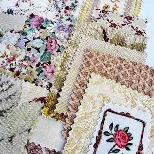 Mixed Fabric Bundle for Slow Stitching | Fabric Collage | Cream Rose Neutral Colors | Vintage Linens Lace Embroidery | Junk Journaling