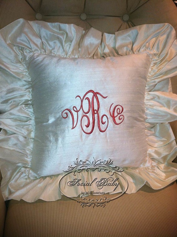 Custom Monogrammed Pillow in silk dupioni as accent pillow or Etsy