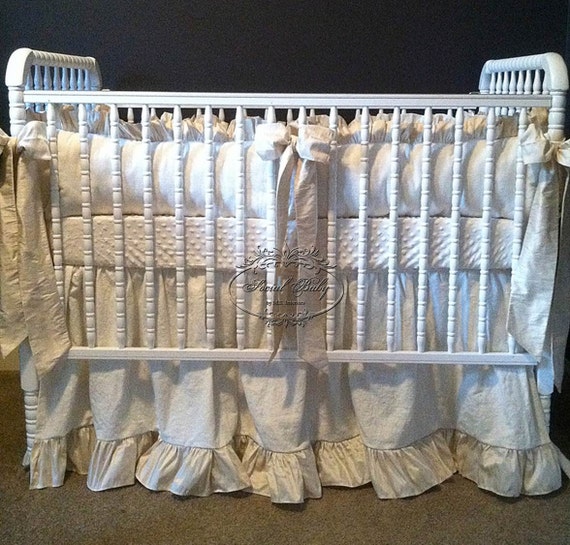 Items similar to 3 Piece Gender Neutral Crib Bedding in Silk and Linen