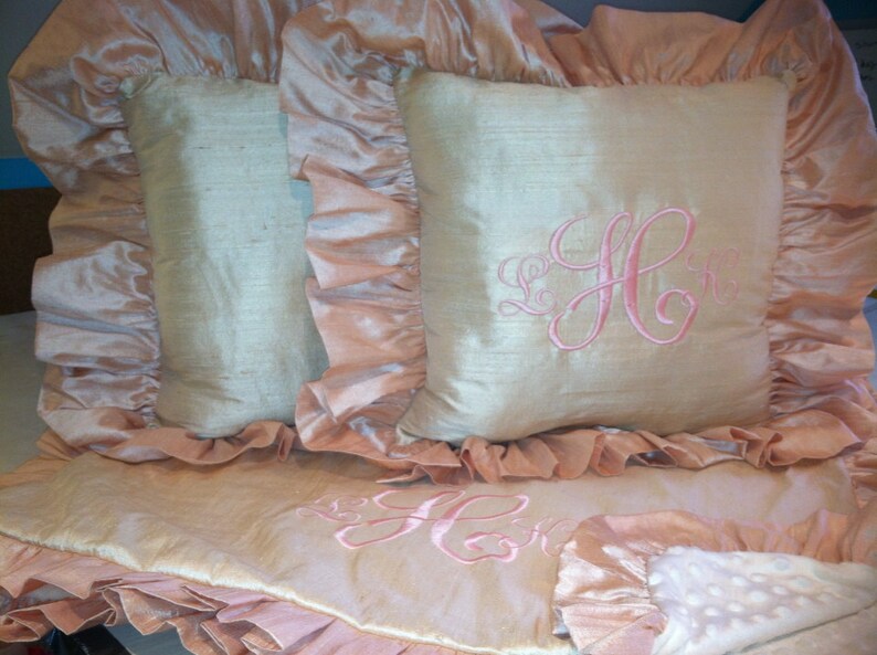 Custom Monogrammed Pillow in silk dupioni as accent pillow or Etsy