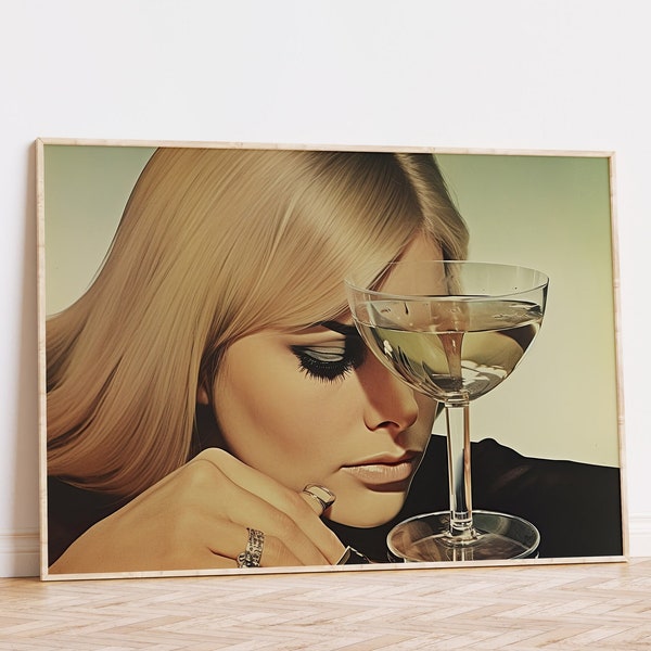Mid century modern Martini glass Poster, Retro Vintage Print, LuxuryAlcohol Wall Art, Digital download, Mod style Vintage Bar Wall Art Decor