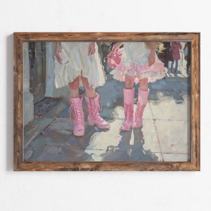 Retro Downloadable Print | Girly Western Wall Art | Pink cowgirl painting | Pink boots ethereal and dreamlike | candycore NYC Girls room art