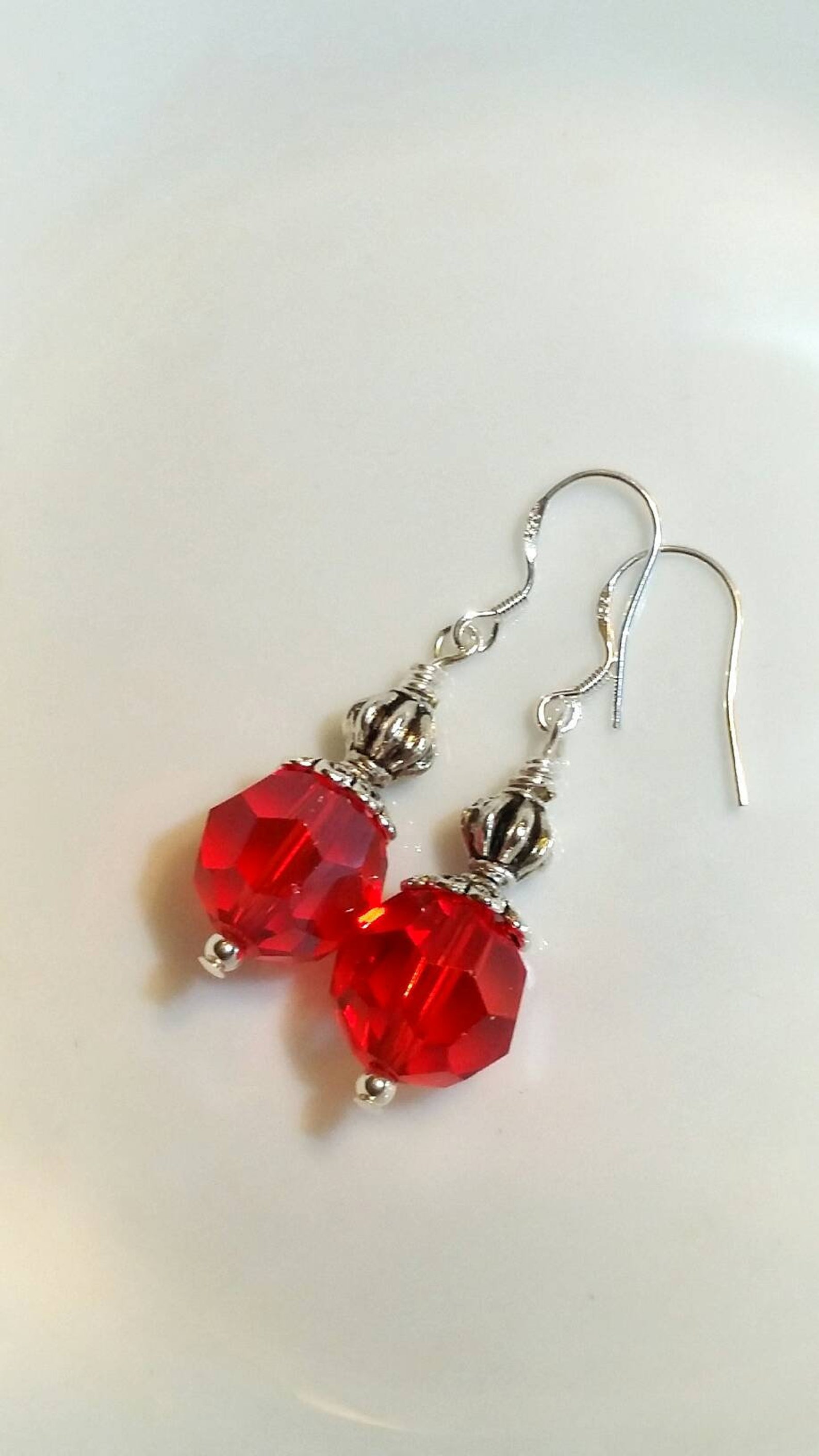 Red Glass Earrings Handmade Earrings Sterling Silver Etsy