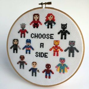 PDF Civil War Choose a Side: Team Captain America vs Team Iron Man cross stitch pattern, inspired by Marvel&#39;s Civil War comics and movie