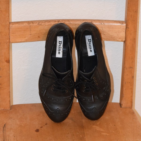 Black Leather 'Dune' of London Wing Tip Oxfords / Made in London Oxford Shoes - Women's 5 1/2 / Euro 36