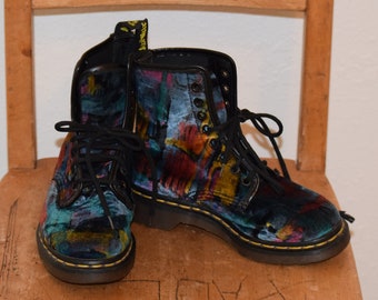 Moody Velvet Doc Marten Air Wair with Bouncing Soles Made in England High Ankle Lace Up Boots  / Grunge Boots - Kids Size 2