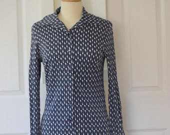 Navy Blue and White Tree Print Shirt Dress / Festival Dress / Boho Dress - Women's Small to Medium