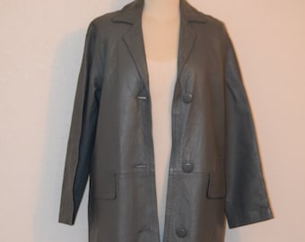 Stunning Suedecraft Made in England Gray / Blue Gray Leather Oversize Trench Coat / Leather Overcoat - Women's Oversize Small to Medium