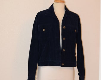 Navy Blue Medium Wale Corduroy Forever 21 Denim Style Bomber / Jean Style Jacket - Women's Medium