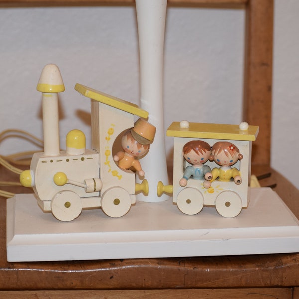 Sweet Creamy White and Yellow Nursery Train Lamp  by 'Nursery Originals Inc.' with Engineer and Passengers