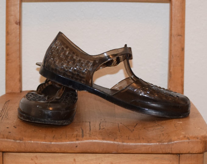 Old School Black / Dark Gray Mary Jane Style Jellies Sandals / Shoes