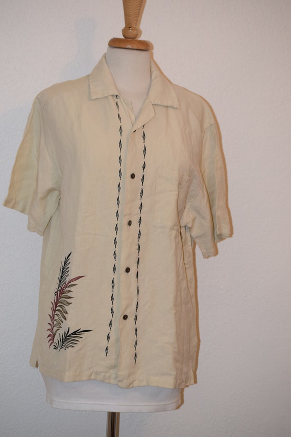 Fun Ecru Linen Axcess Button Up Hawaiian Style Pal