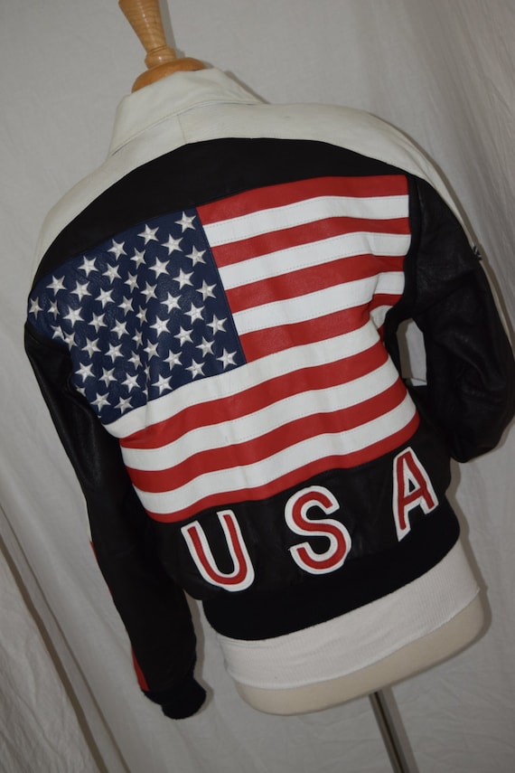 Leather 'USA' Phase 2 Bomber Jacket Red, White and