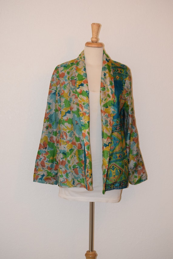 Colorful Vintage Silk Sari Jacket with Silk Lining