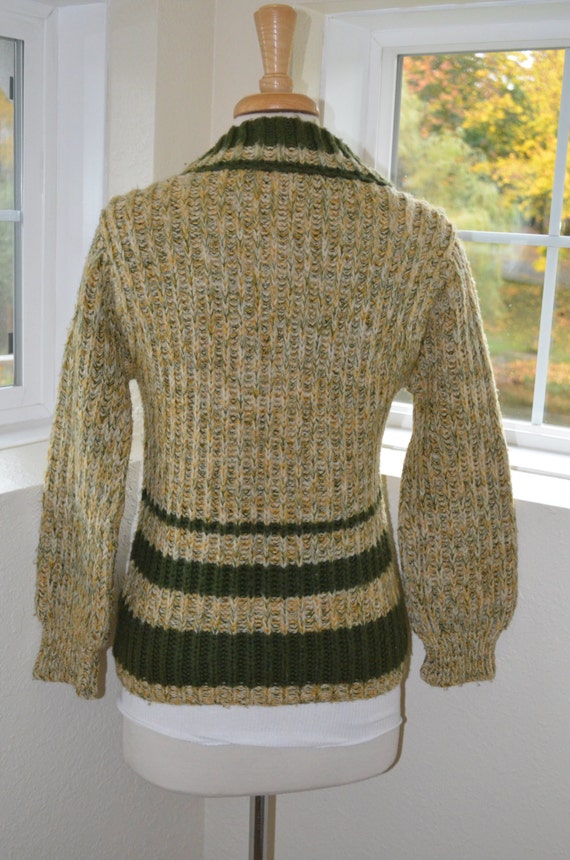 Cream, Gold and Green V Neck Tweed Wool Winter / … - image 2