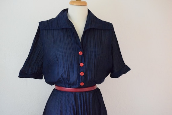 Navy Blue 'Debby of California' Accordion Pleat S… - image 2