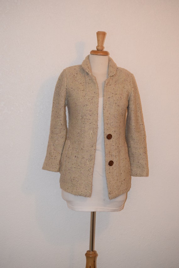 Vintage Chunky 'Zado' Knit Beige / Khaki Tweed Ca… - image 2