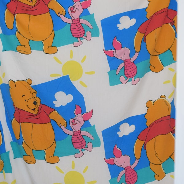 Disney Whinnie the Pooh and Piglet Bright Large Graphic Print Twin Flat Bed Sheet / Disney Fabric / Quilt Fabric / Upcycle Fabric