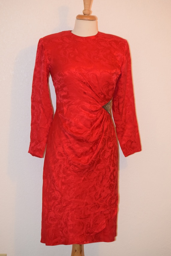 Stunning 'Argenti' Red on Red Patterned Silk 1980… - image 1