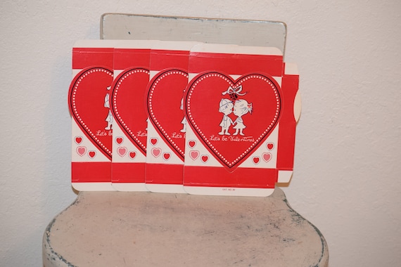 Set of Four Vintage Valentine Boxes / Red and White 1970's