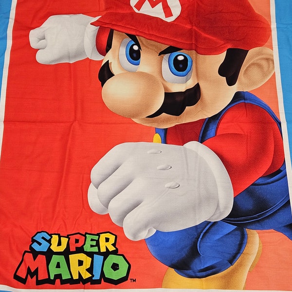 Super Mario Brothers Mario Fabric Panel / Quilt Panel / Kid's / Children's Blanket / Nintendo / Forbo