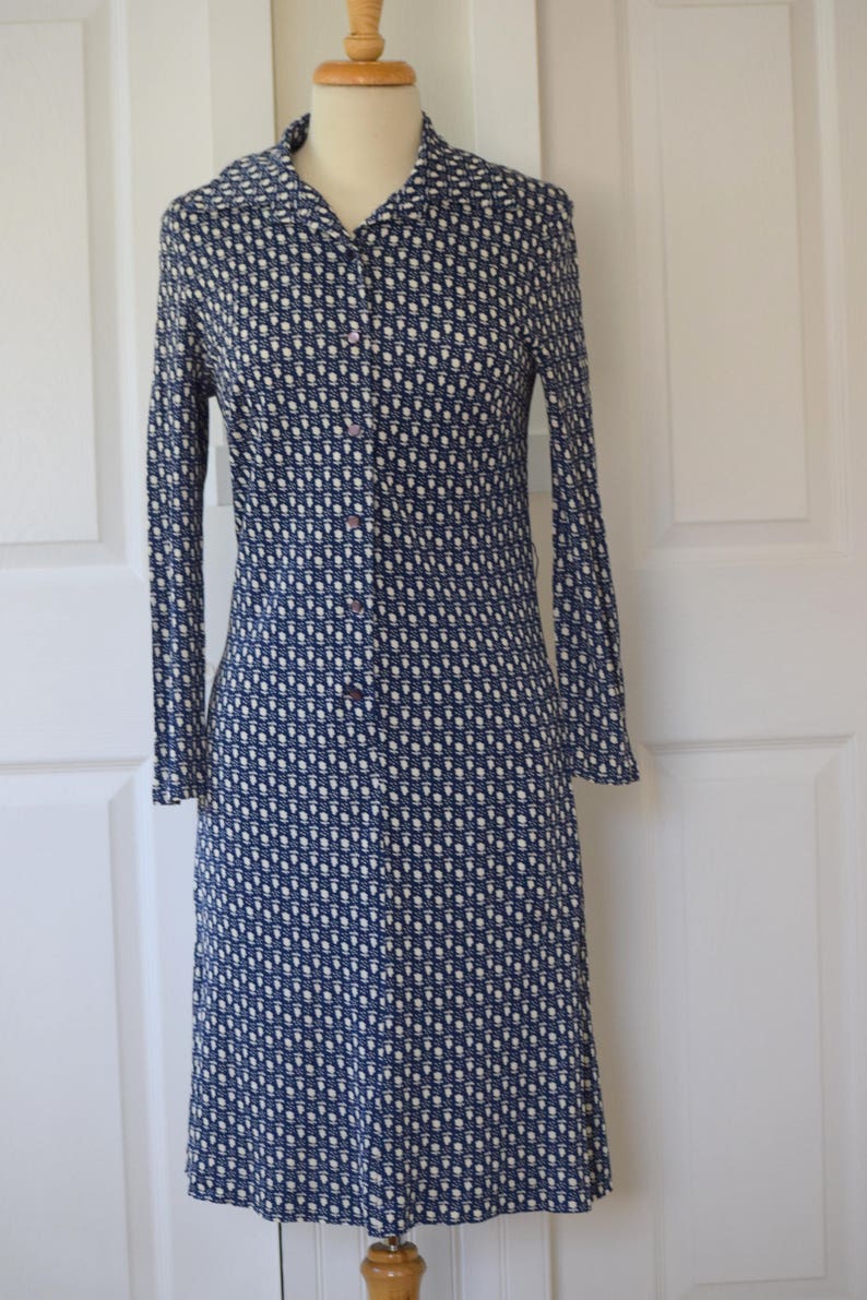 Women/'s Small to Medium Navy Blue and White Tree Print Shirt Dress Festival Dress Boho Dress