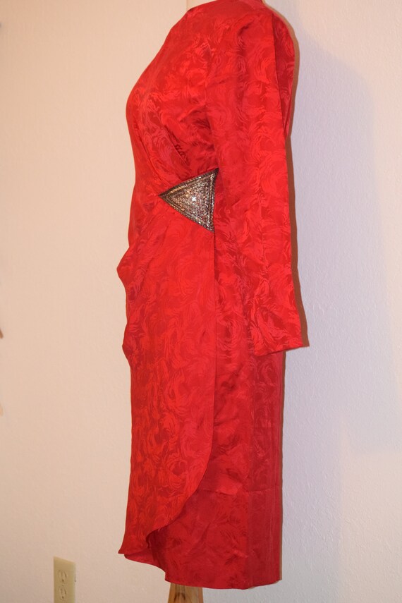 Stunning 'Argenti' Red on Red Patterned Silk 1980… - image 2