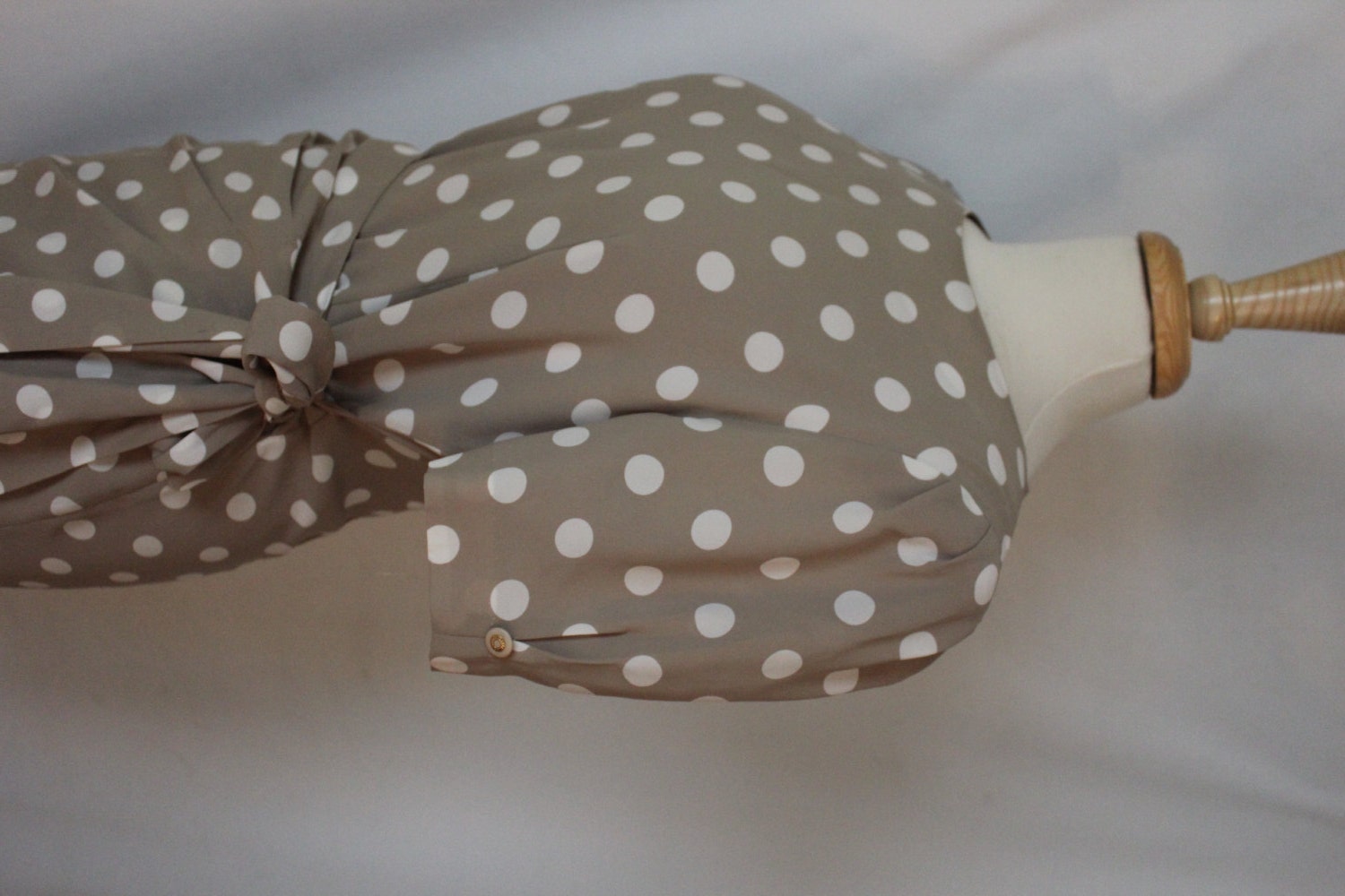 tan and white polka dot dress