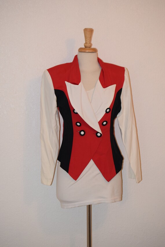 Fun Tomato Red Black and Cream Military Style Cropped Fitted