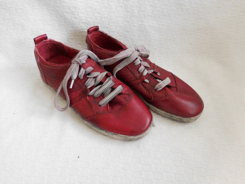 Throwback Red Leather Ankle Tennis Shoes European 36 / - Etsy