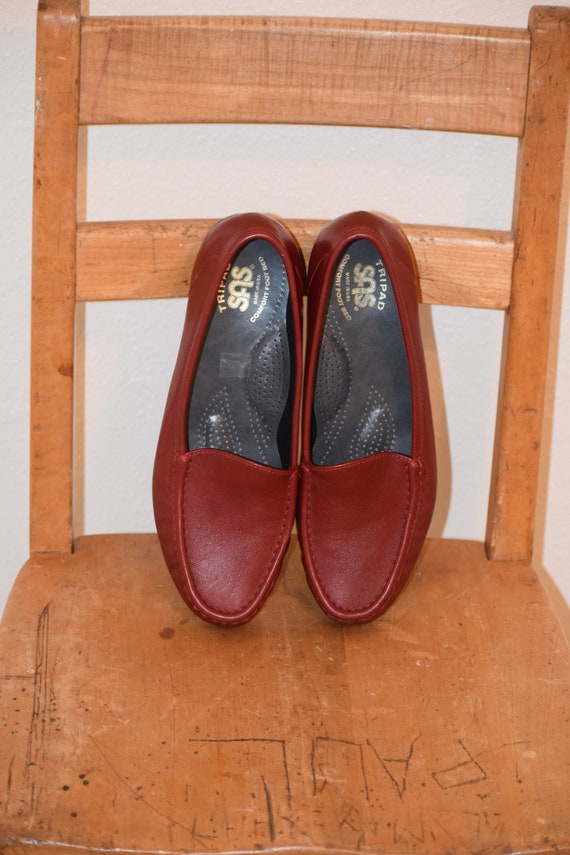 Deep Red Leather SAS Tripad Comfort Foot Bed Comfortable Moc Toe Loafers Women s 8 Etsy