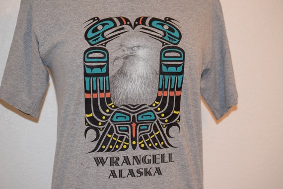 Retro Gray Crew Neck 'Wrangell Alaska' Native Ame… - image 2