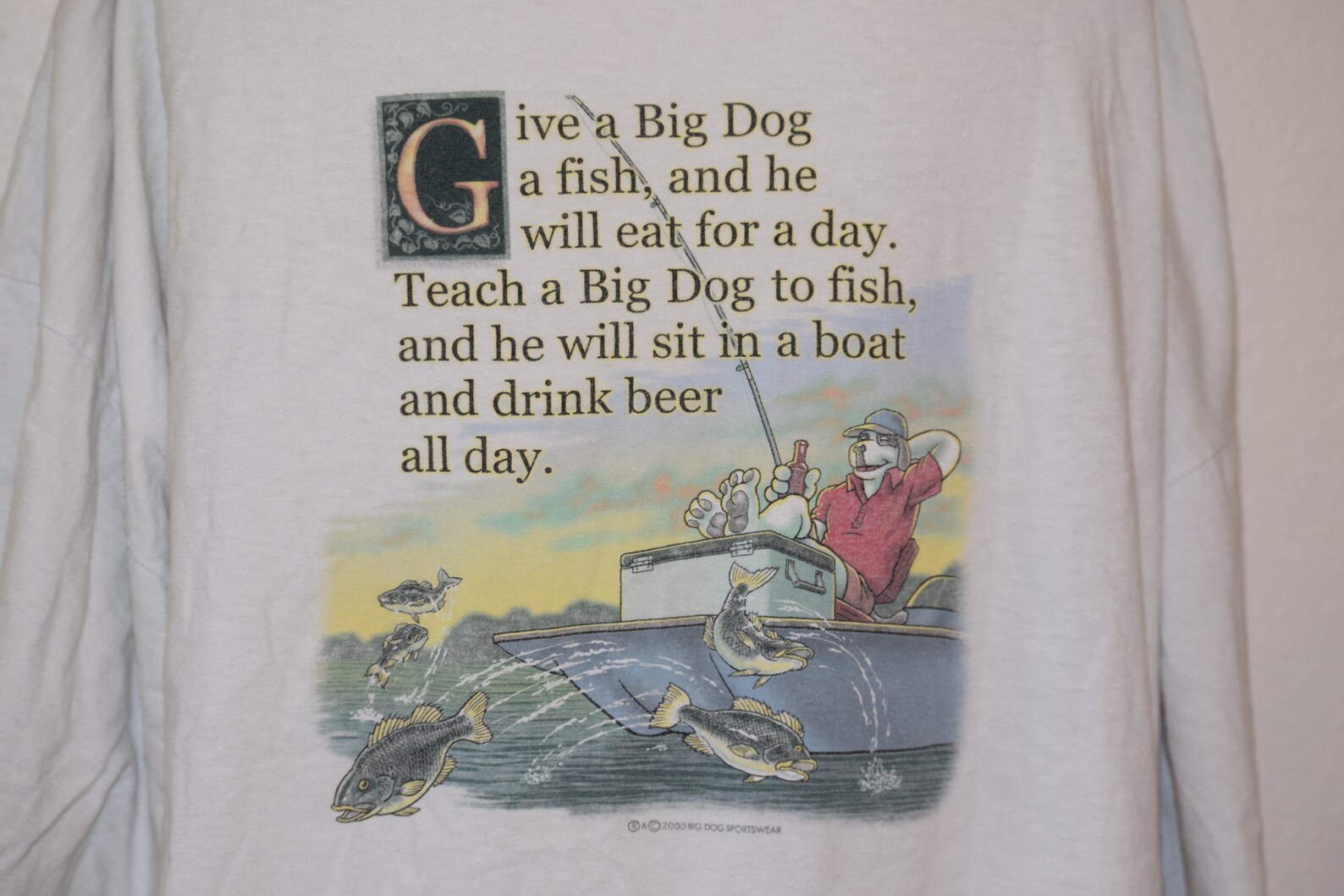 White Cotton 'Big Dog Sportswear' Fishing Tee Shirt / | Etsy