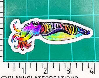 Rainbow Cuttlefish Cephalopod Holographic Sticker