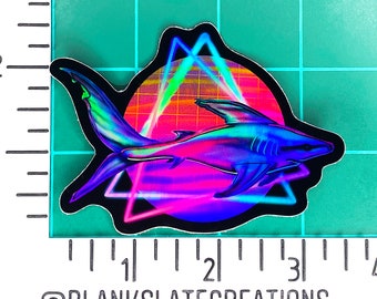 Synthwave Retro Shark Holographic Sticker