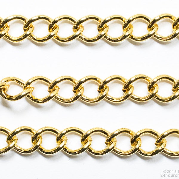 6mm Gold Steel Chain - 6mm Wide Curb Chain by the Foot - Chunky Gold Plated Steel Cable Chain - Bulk Chain By The Foot - Ships FAST from USA