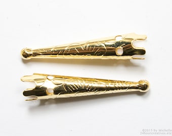 Gold Bolo Tips with Stamped Floral Design - Blank Bolo Tie Tips - Bola Tips - Gold Plated Brass - Pack of 10 Pcs - Ships FAST from USA