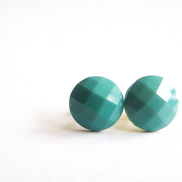 Forest Mint Candies. Post Earrings. Teal Green. Teal Blue. Faceted Earrings. Color Block.
