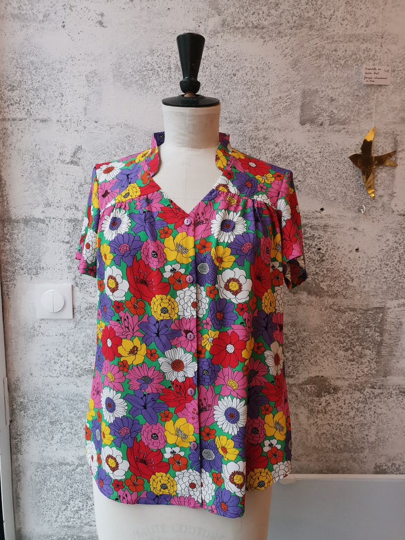 blouse shirt tunic women's blouse short sleeves multicolor print image 1